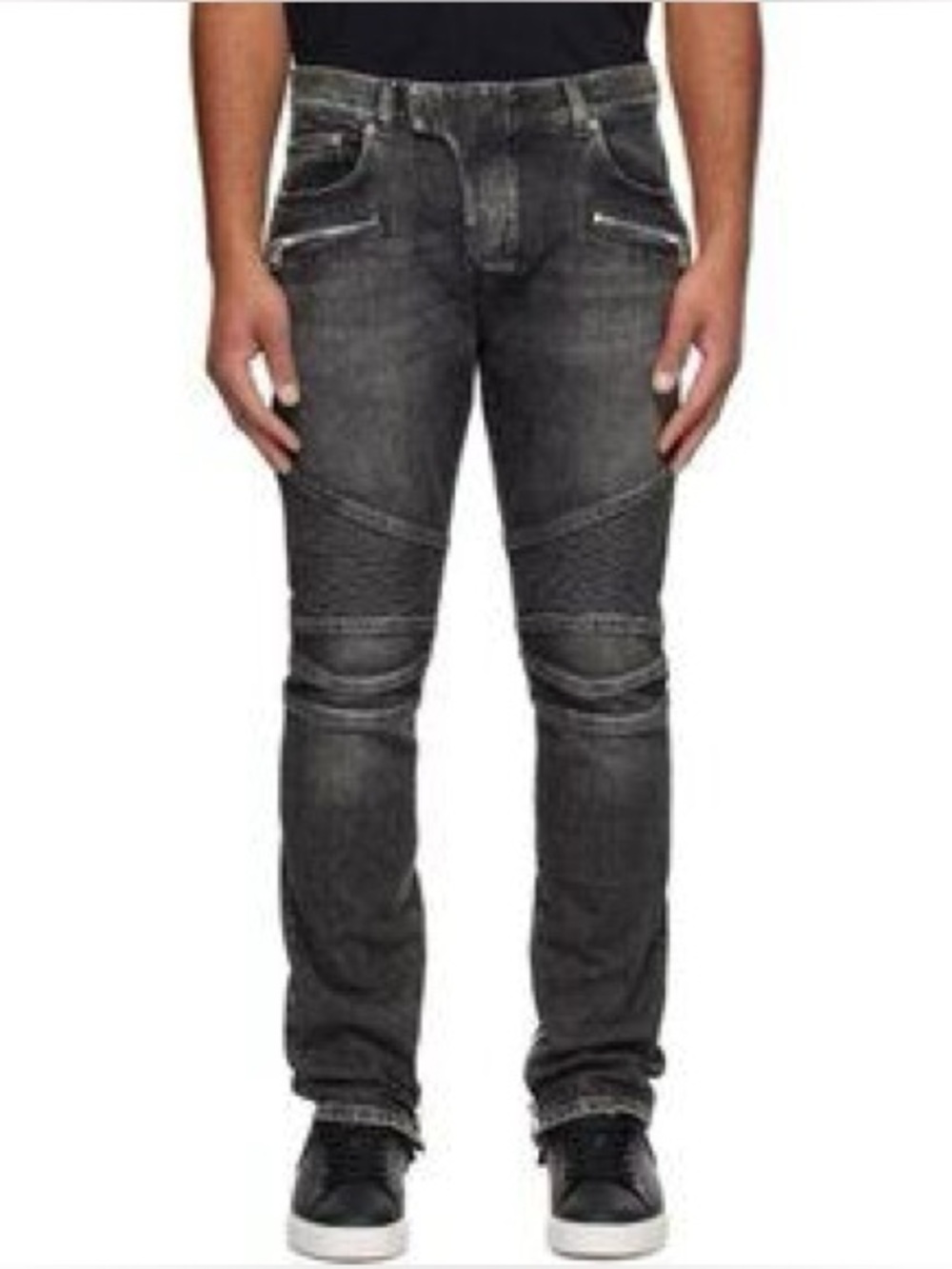 Balmain Men's Black-Gray Moto Biker Jeans